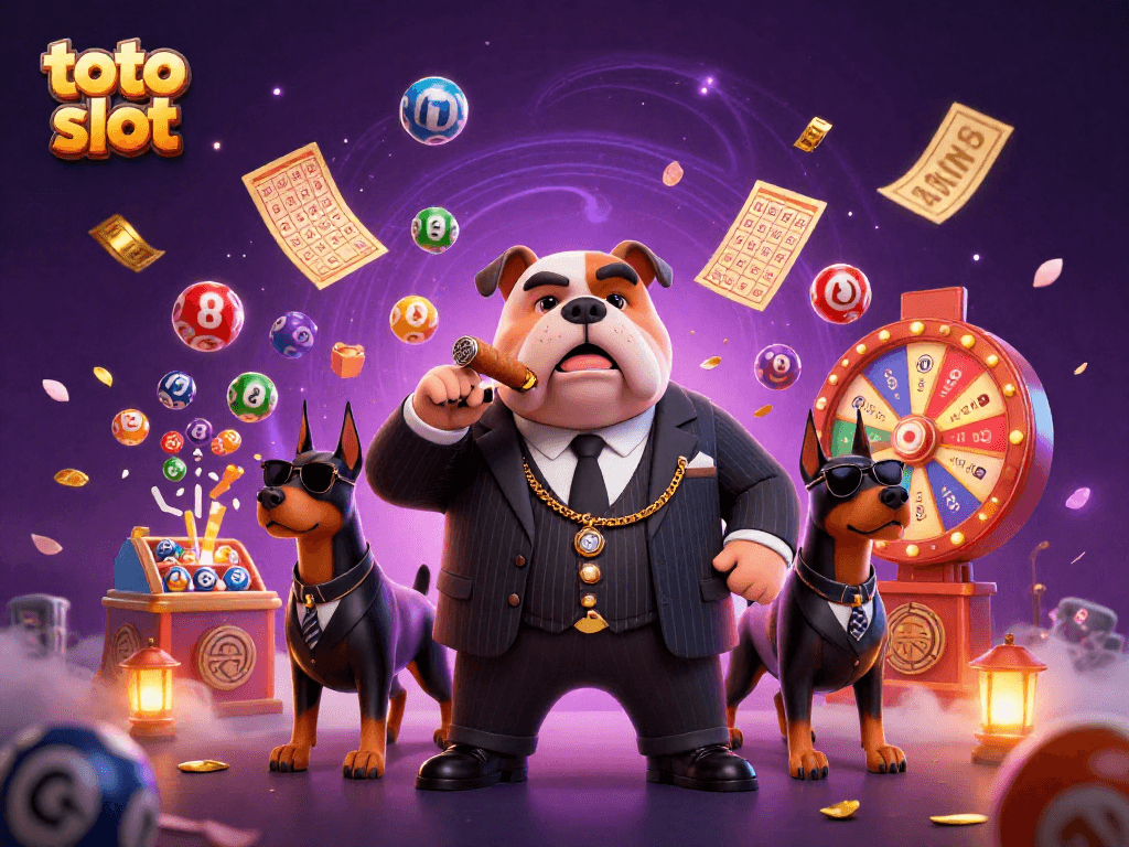 Menangkan jackpot di toto slot dengan ilustrasi menarik dari bola lotere berwarna dan mesin lotere.