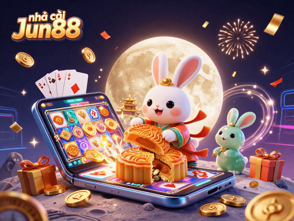 Experience vibrant gambling excitement with nhà cái Jun88 in this dynamic casino-themed illustration.