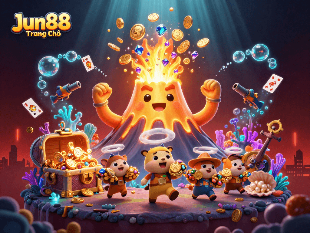 Experience thrilling wins at Jun88 Trang Chủ with vibrant casino elements in a dynamic scene.