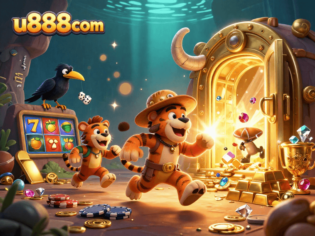 Spin exciting slots at u888com with a dynamic scene of a caveman and sabertooth duo!