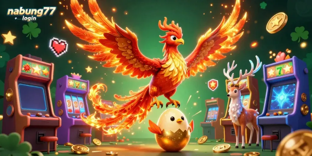 Engage with the exhilarating nabung77 login casino experience featuring golden phoenix characters and vibrant gaming elements.