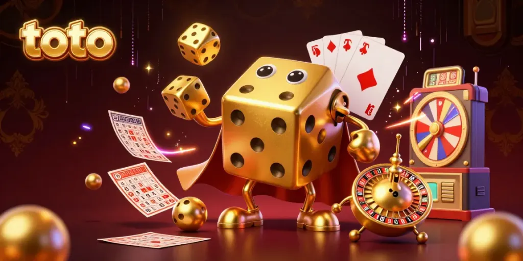 Engage in thrilling toto lottery with dynamic golden dice and vibrant game elements.
