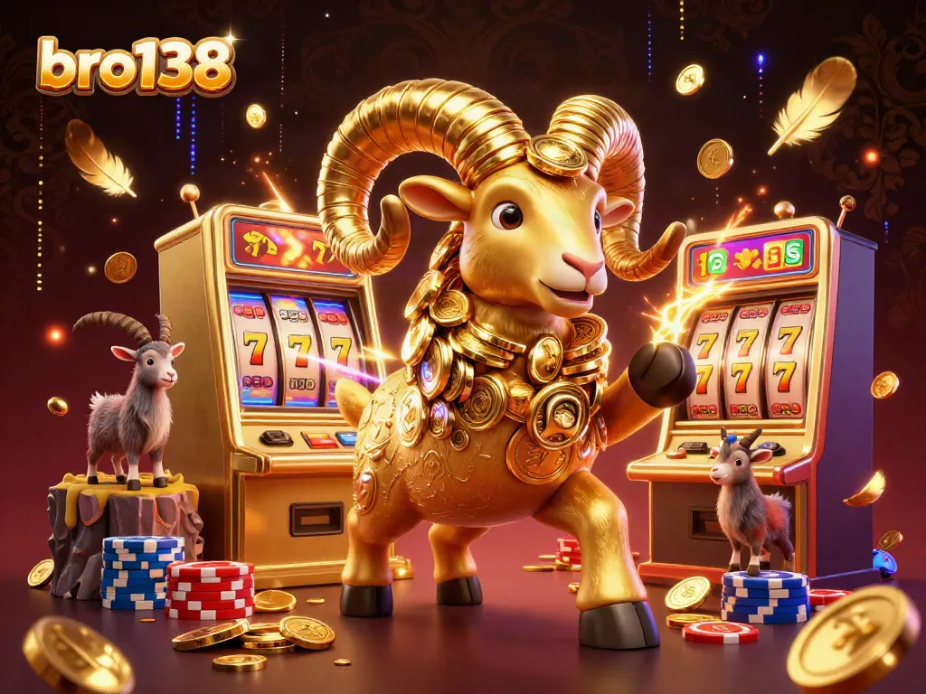 Unleash fortune with bro138's engaging 3D casino experience featuring a golden ram.