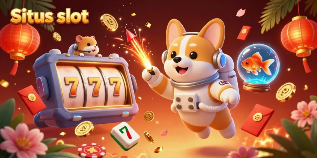 Experience the thrilling atmosphere of Situs slot in a vivid space station casino filled with coins and games.