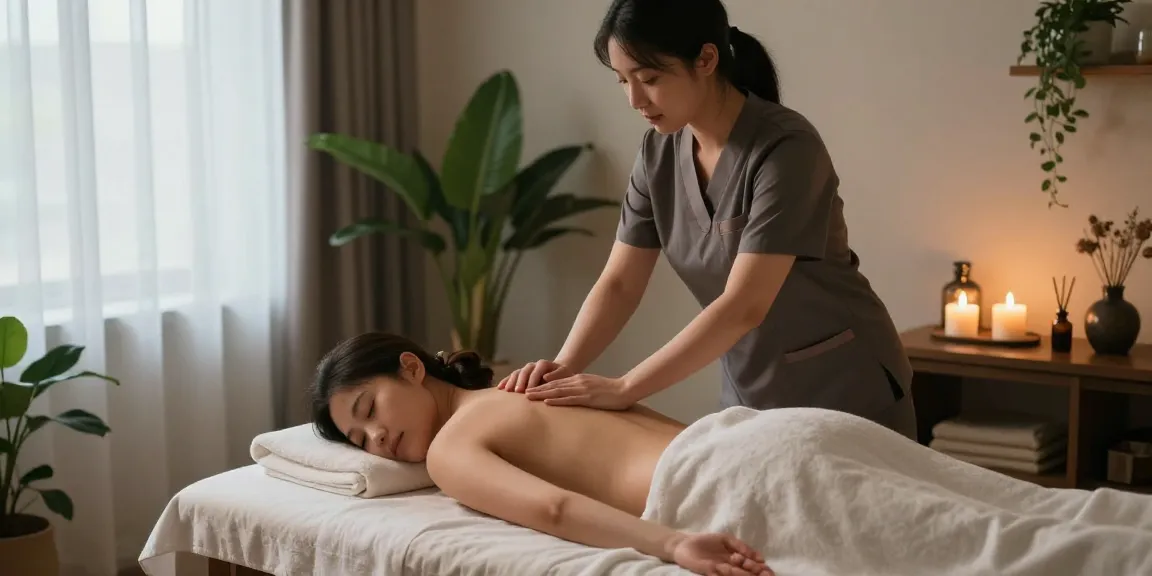Relaxing 의정부출장마사지 session with a therapist in a serene spa setting.