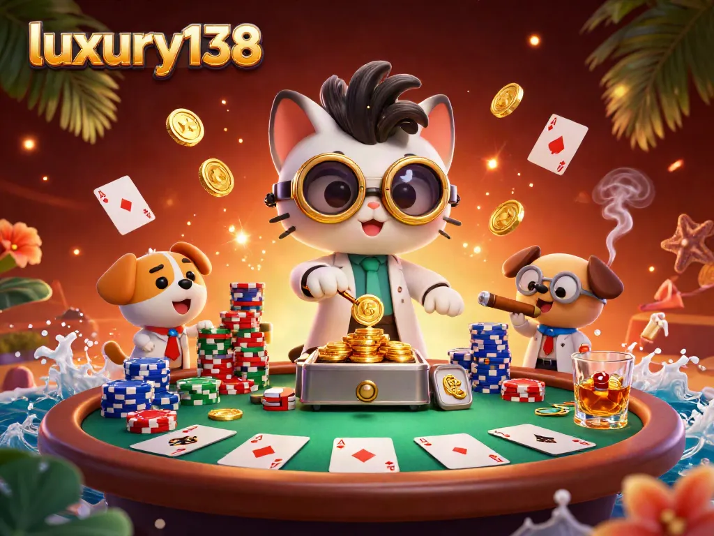 Gambarkan pengalaman bermain luxury138 dengan kucing ilmuwan dan anjing asisten di dalam lab penuh permainan judi.