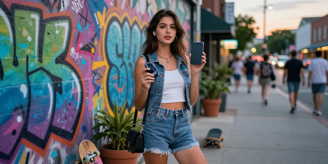 Ellie Nova XXX styled urban outfit showcased against a colorful graffiti backdrop.