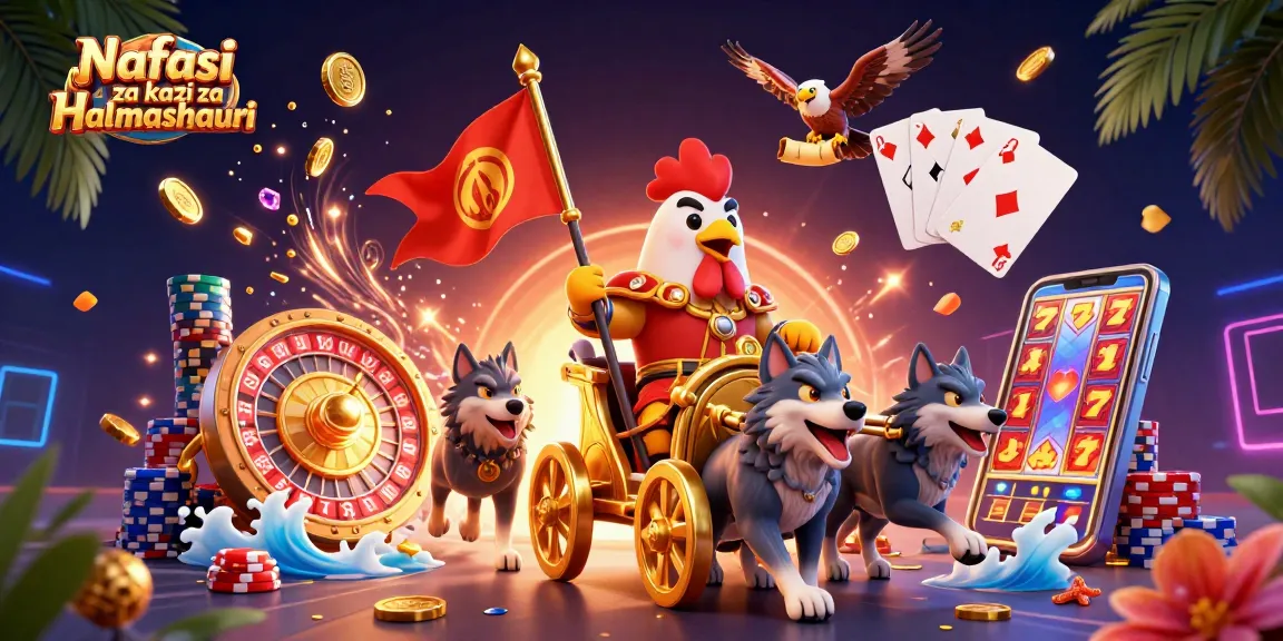 Nafasi za kazi za Halmashauri lively scene showcasing a rooster warlord with casino elements and golden treasures.