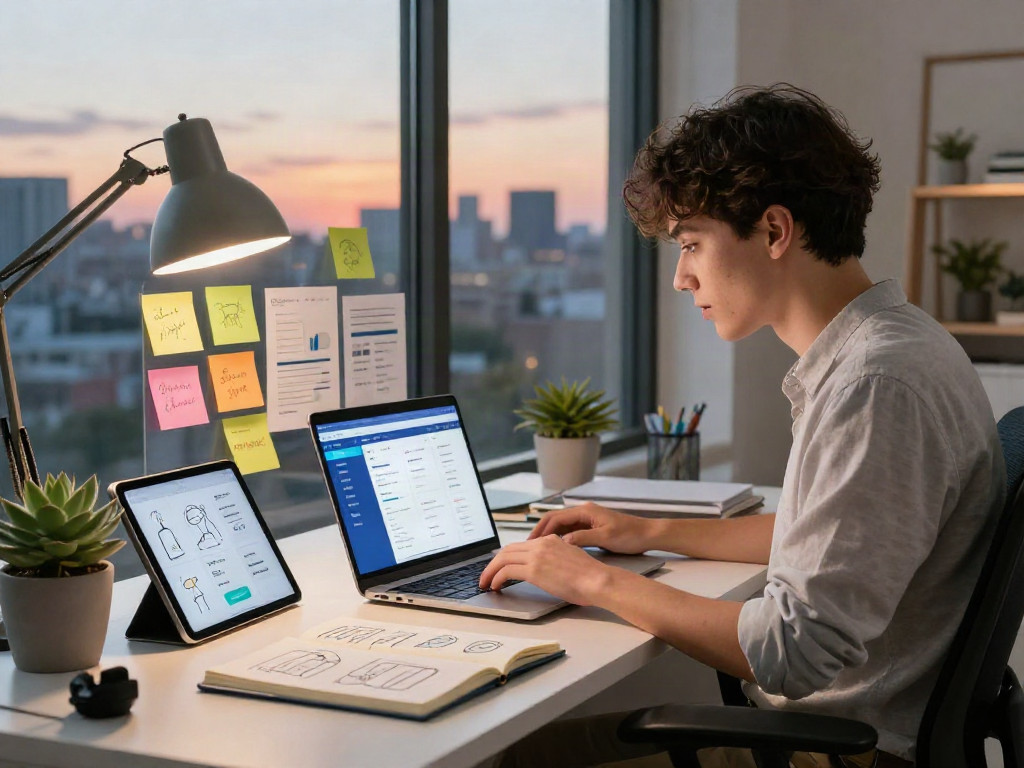 Innovative workspace showcasing the pikashow app with design sketches and user interface testing.