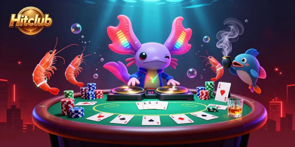 Hitclub features an energetic underwater scene with a DJ and poker elements, showcasing vibrant colors and a lively atmosphere.