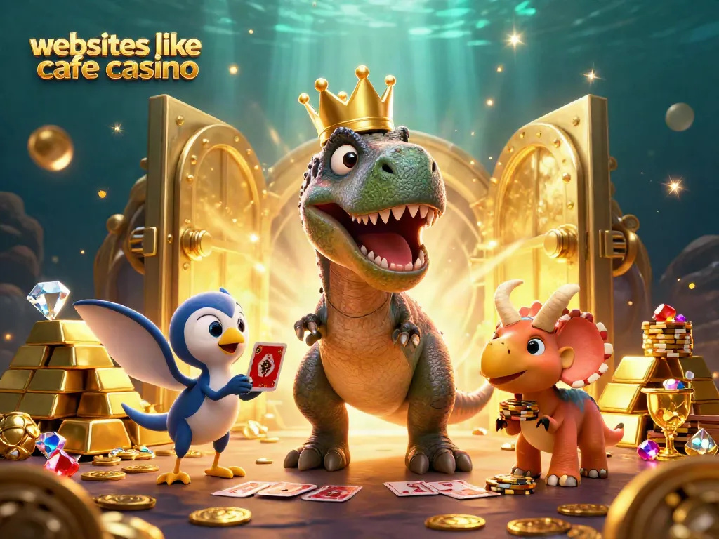 Experience thrilling action at websites like cafe casino featuring a dinosaur-themed card game scene.