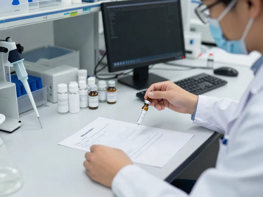 Scientist preparing Melanotan 2 for sale with COA in a lab.