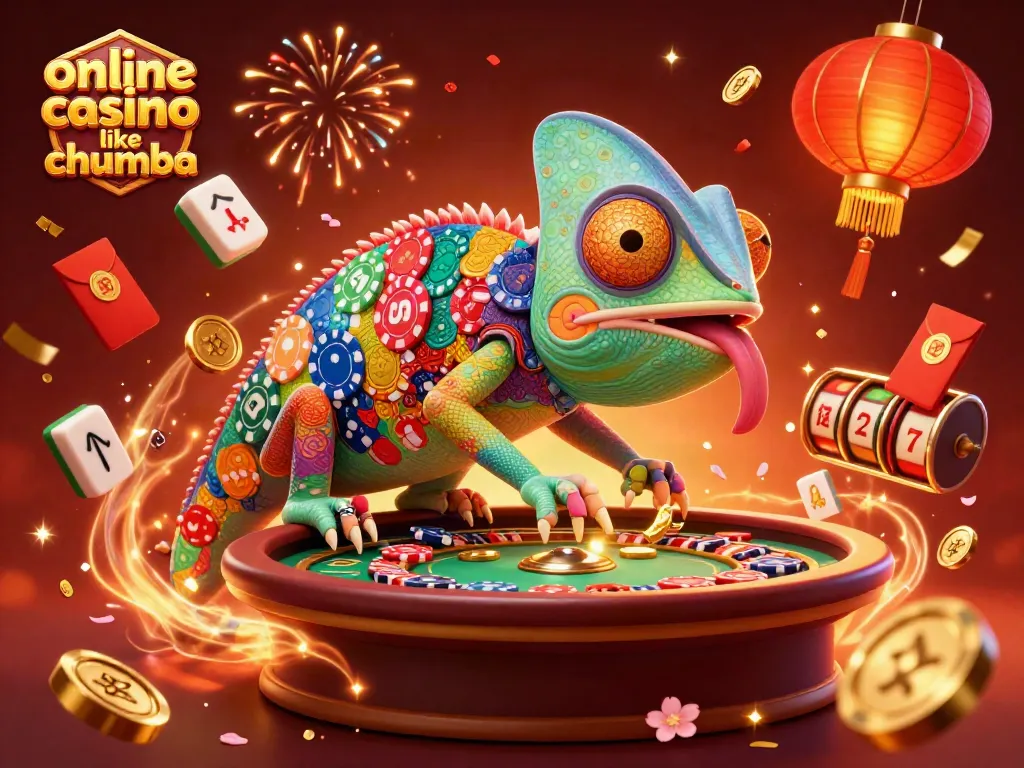 An imaginative 3D illustration showcasing an online casino like Chumba with vibrant characters and dynamic gaming elements.