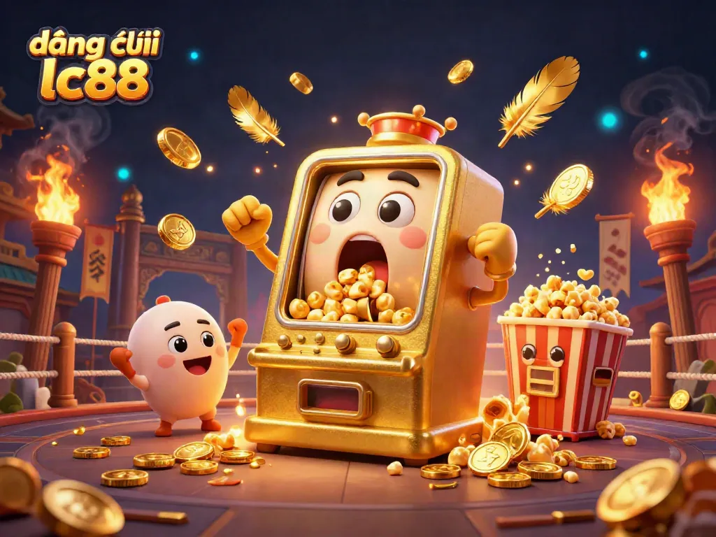 Engage with đăng ký lc88 as the golden slot machine hits a jackpot in a vibrant casino scene.