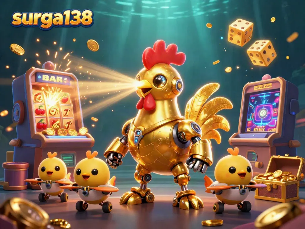 Surga138 menghadirkan permainan jackpot dengan robot ayam emas futuristik dan drone anak-anak untuk pengalaman yang menyenangkan.