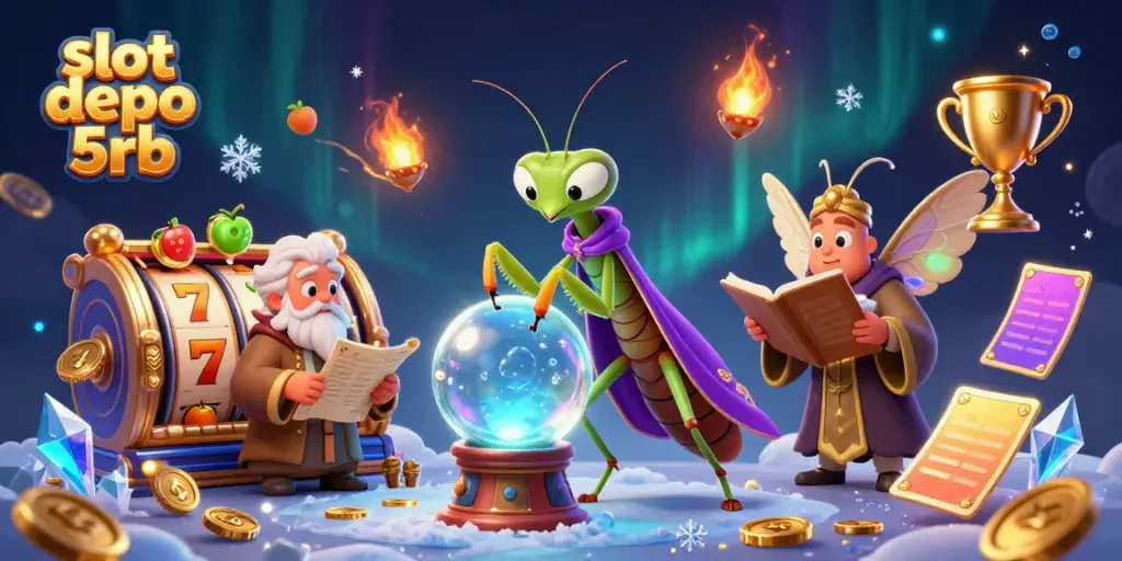Experience thrilling gameplay at slot depo 5rb, featuring dynamic slot reels and enchanting characters in a mystical setting.