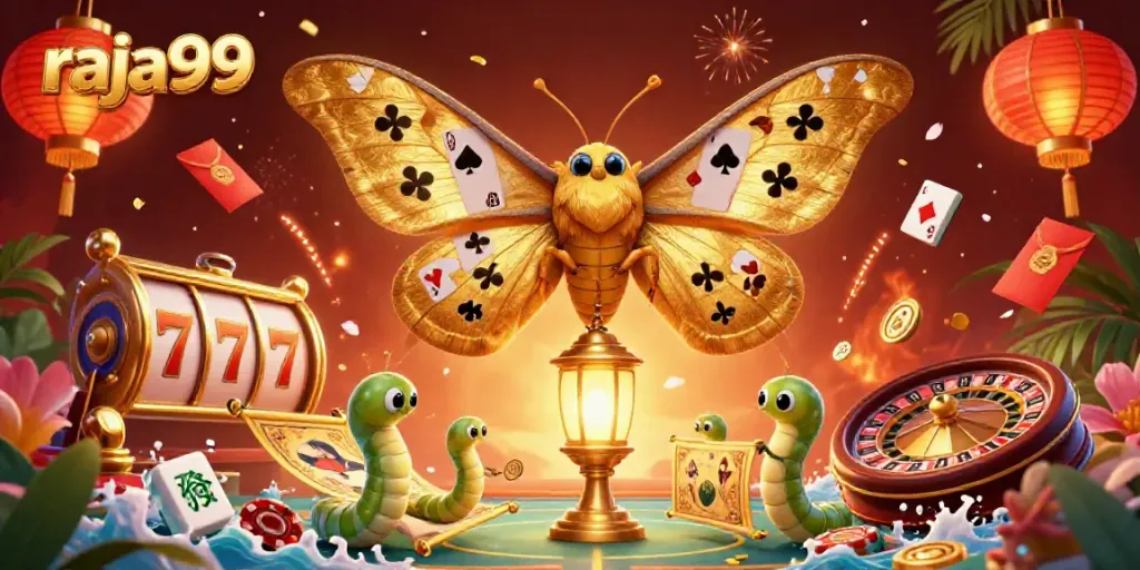 Experience thrilling gameplay with raja99 illustrated in a vibrant casino scene filled with charismatic characters.