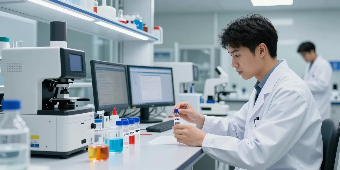 Buy KPV peptide in a modern lab with researchers analyzing samples