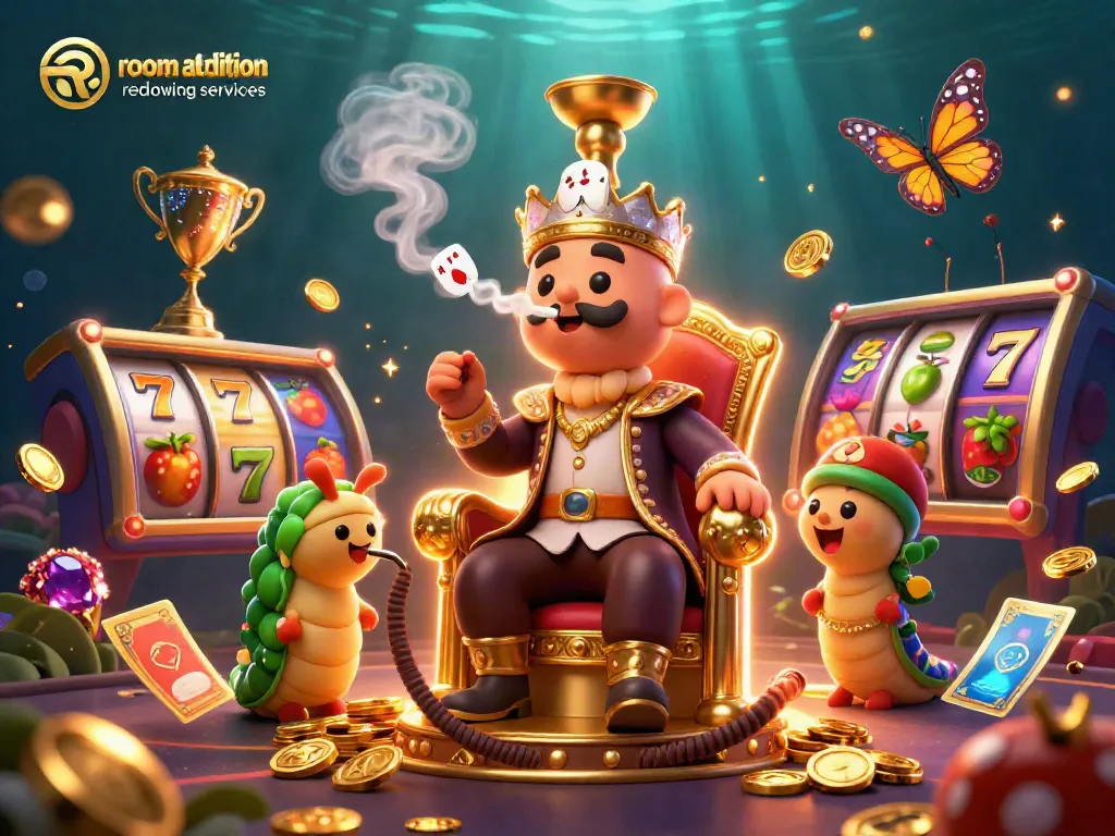 Win with room addition remodeling services in this vibrant cartoon casino illustration.