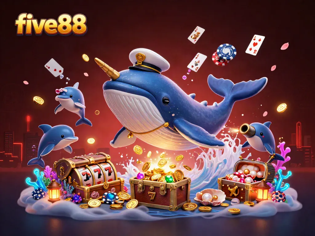 Engage in exciting gaming with five88’s captivating underwater scene featuring playful characters and vibrant casino elements.