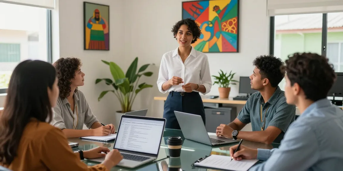 Engaging Suriname recruitment scene with diverse candidates discussing job opportunities and resumes in a modern office