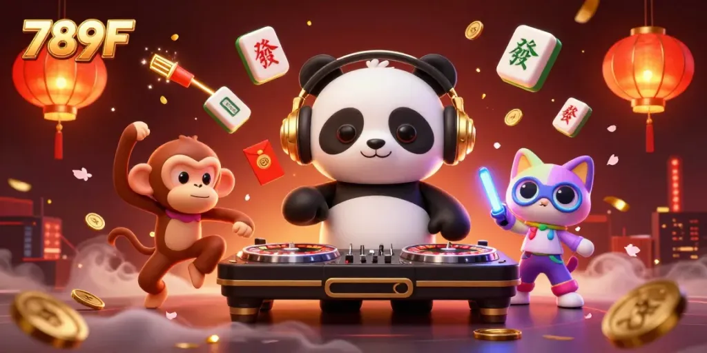 Engage in thrilling gaming with 789F's vibrant casino scene full of dynamic characters.