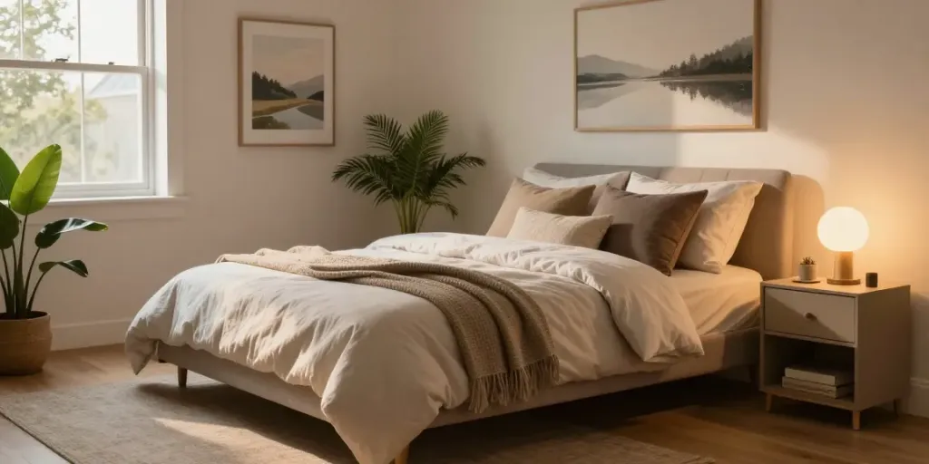 Stylish rollaway bed in a cozy guest bedroom with warm lighting