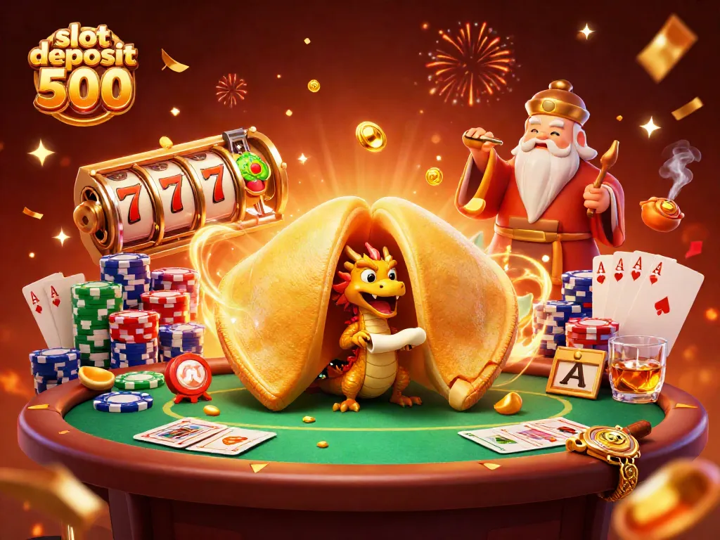 Spin the reels and win big with the engaging scene featuring slot deposit 500 action and golden fortunes!