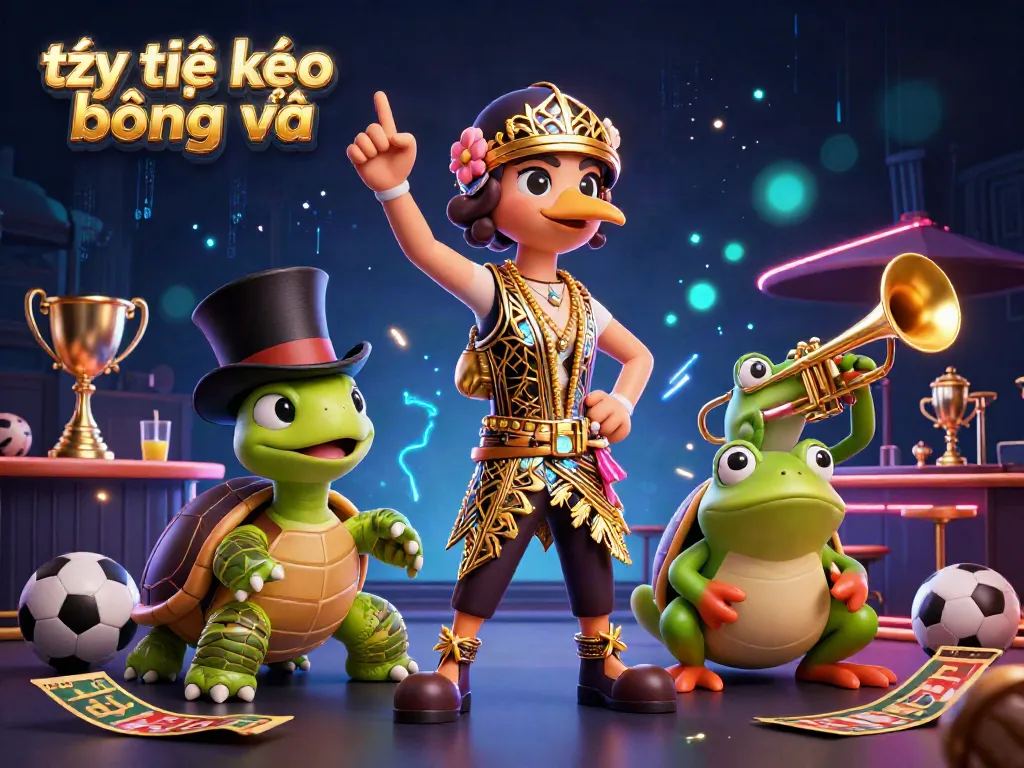 Bet on tỷ lệ kèo bóng đá with vibrant characters, sports elements, and dynamic visuals.