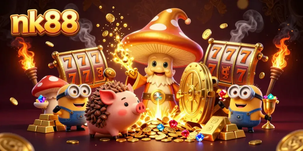 Engage in exciting slots at nk88 with a dazzling golden wizard and treasures galore.