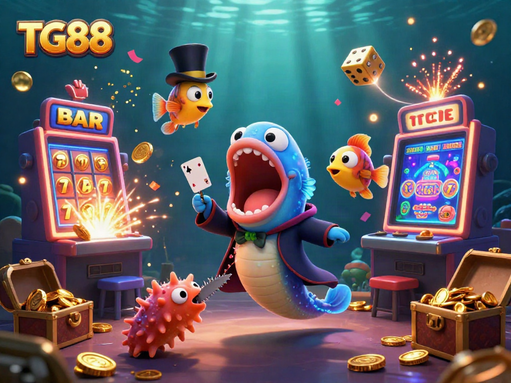 Join the TG88 jackpot with playful underwater creatures and vibrant casino elements.
