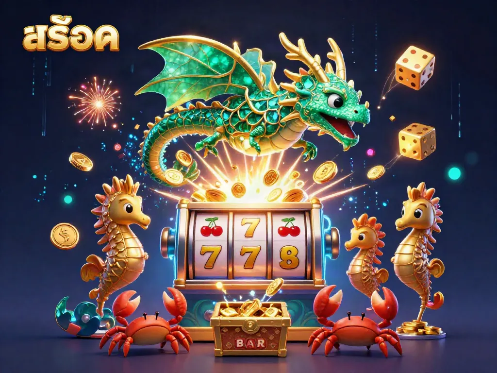 Experience the thrill of สล็อต with an exciting slot machine jackpot bursting with coins and game symbols.