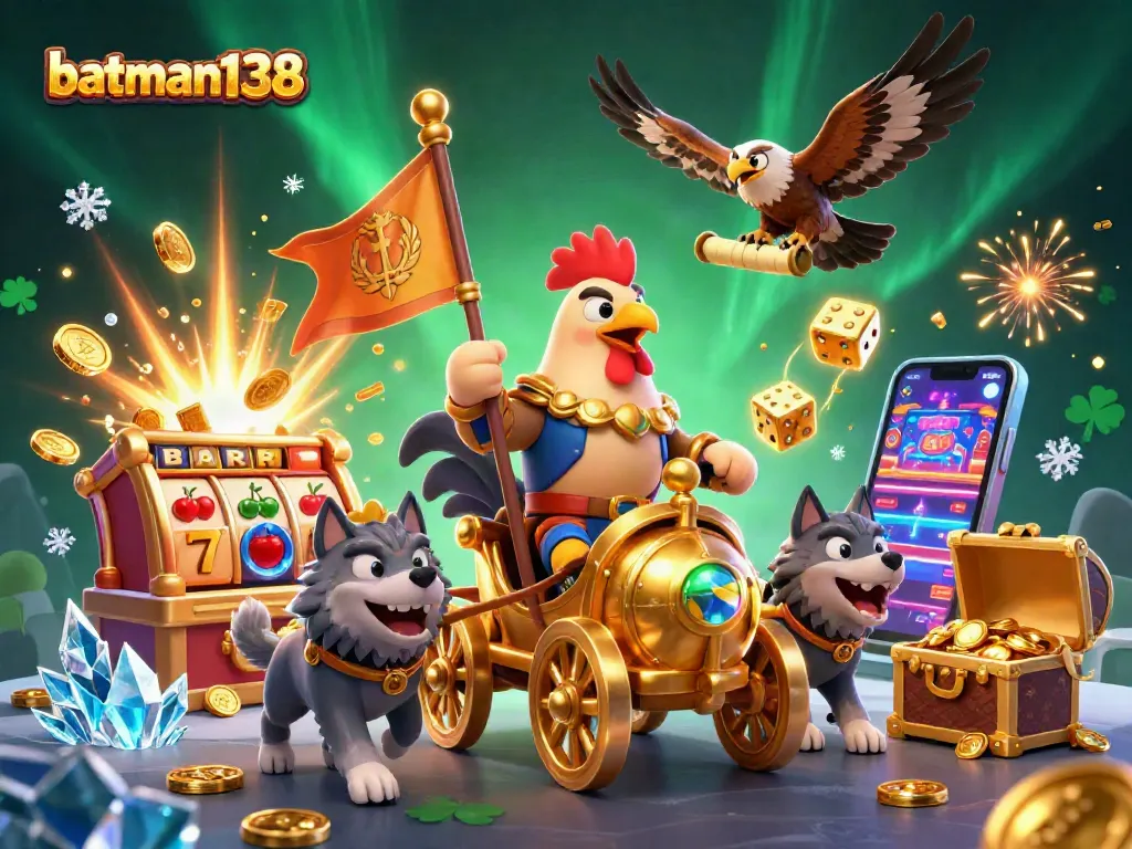 Experience thrilling slots and jackpots at batman138 with colorful casino elements bursting forth.