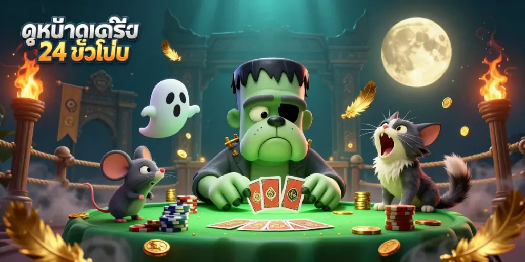 Experience thrilling card games at a spooky table with ดูหนังออนไลน์ฟรี 24 ชั่วโมง featuring unique characters and atmospheric effects.