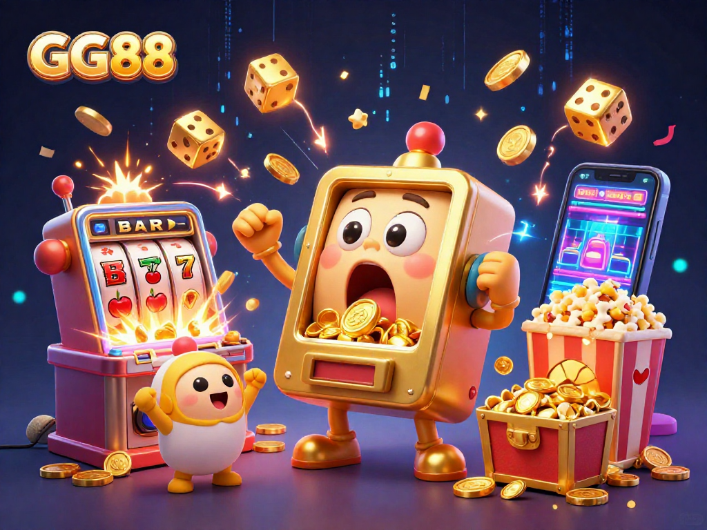 Experience the excitement at GG88 as slot machines celebrate a jackpot with pouring coins.