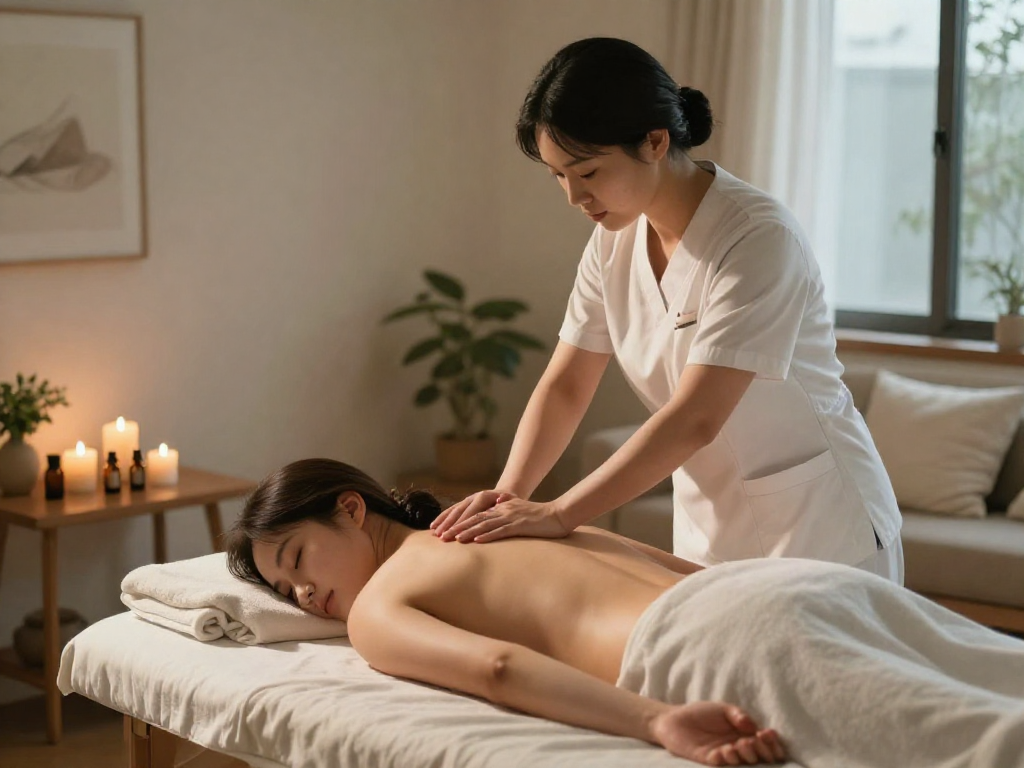 신촌출장마사지 experience in a relaxing home setting with a therapist and client.