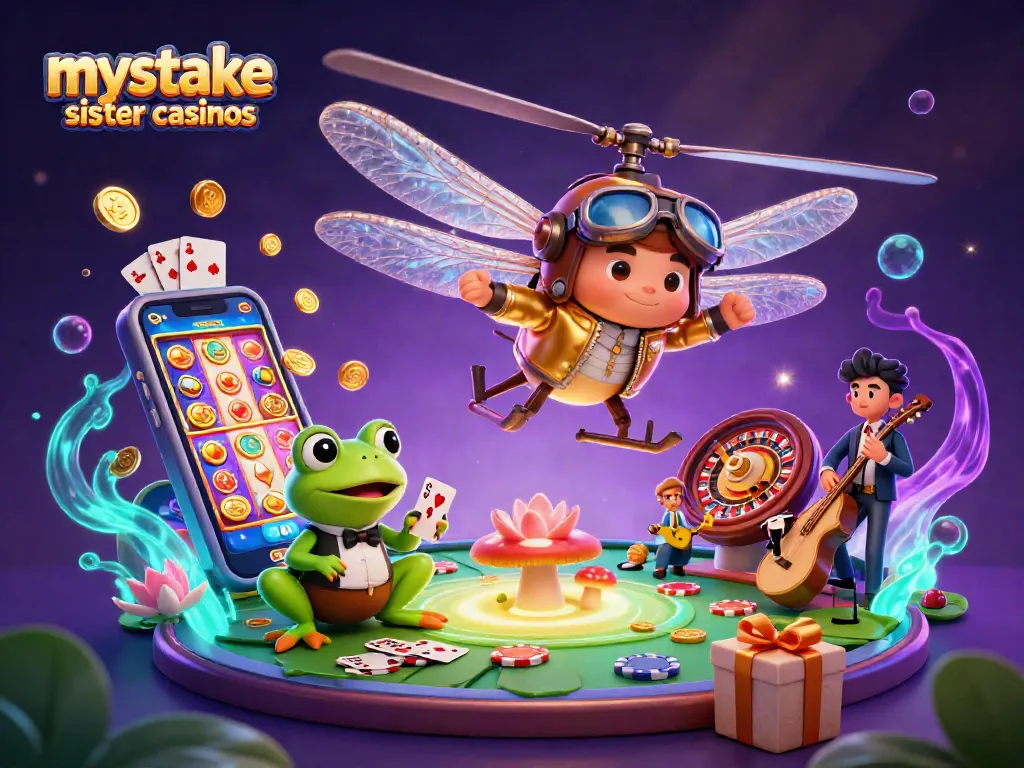Experience exciting wins at mystake sister casinos with vibrant gaming action and colorful elements.