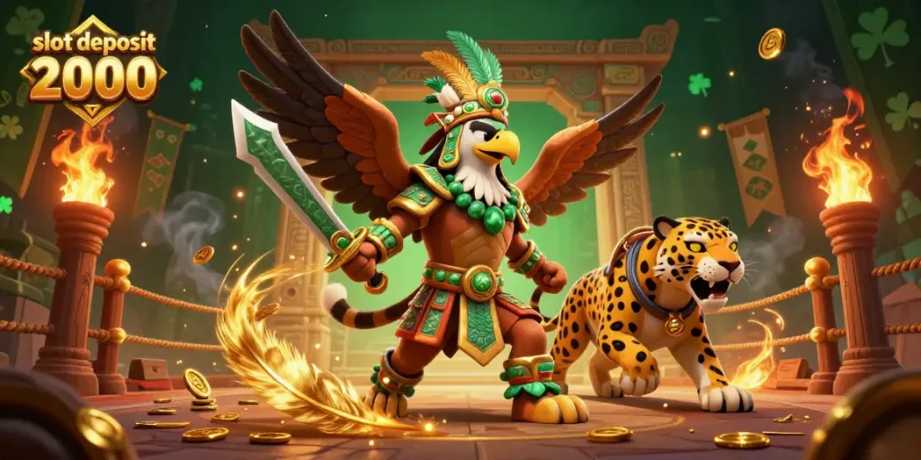 Experience thrilling gameplay with slot deposit 2000 featuring mythical warriors and gold coins.