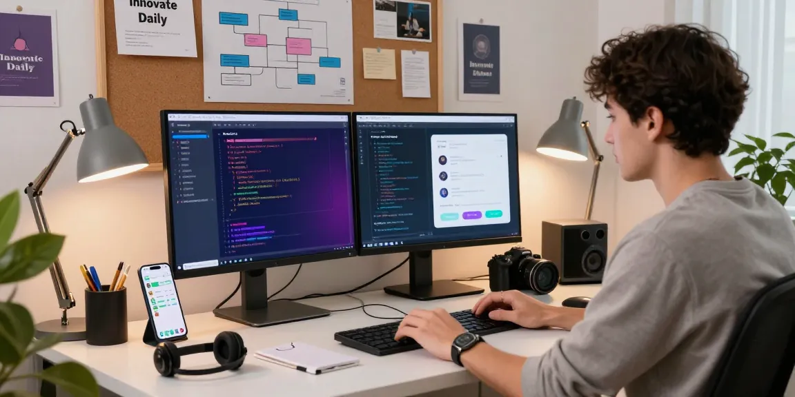 Engaging AI chat nsfw workspace with dual monitors and vibrant code interface