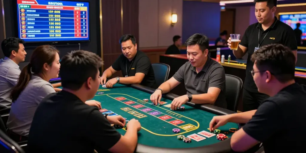 Pengunjung menikmati permainan ratutogel di arena perjudian yang ramai dengan suasana ceria.