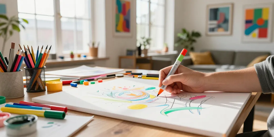 Marker pen supplier in a vibrant creative workspace with colorful stationery.