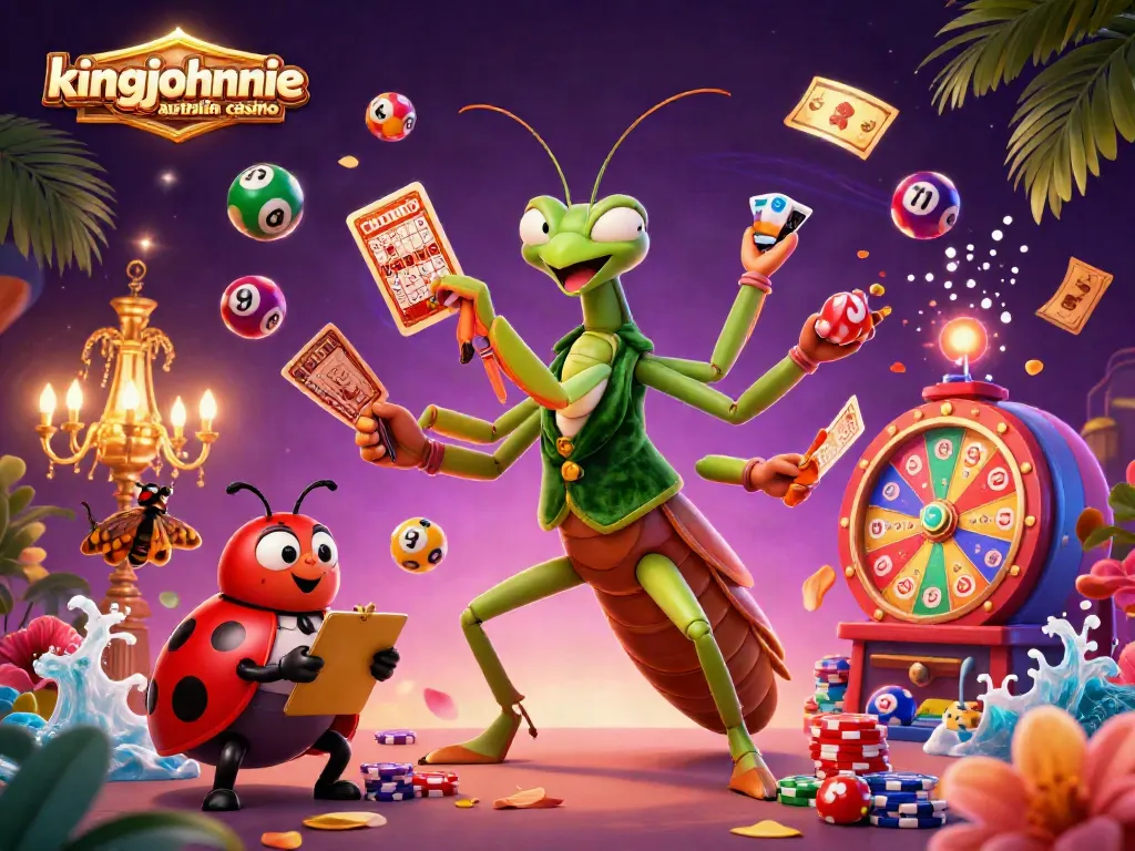 Engaging scene of kingjohnnie australian casino with vibrant game elements and characters.
