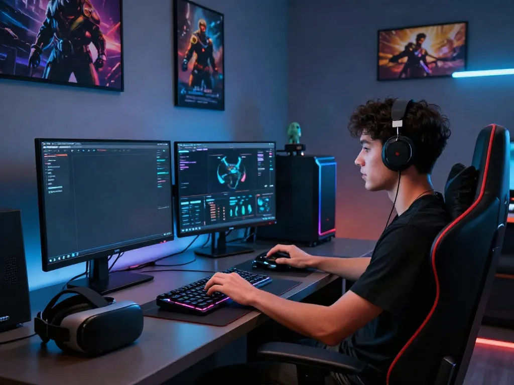 Luxury12 gaming platform scene showcasing an engaged player in an upscale digital environment with stylish gaming paraphernalia.