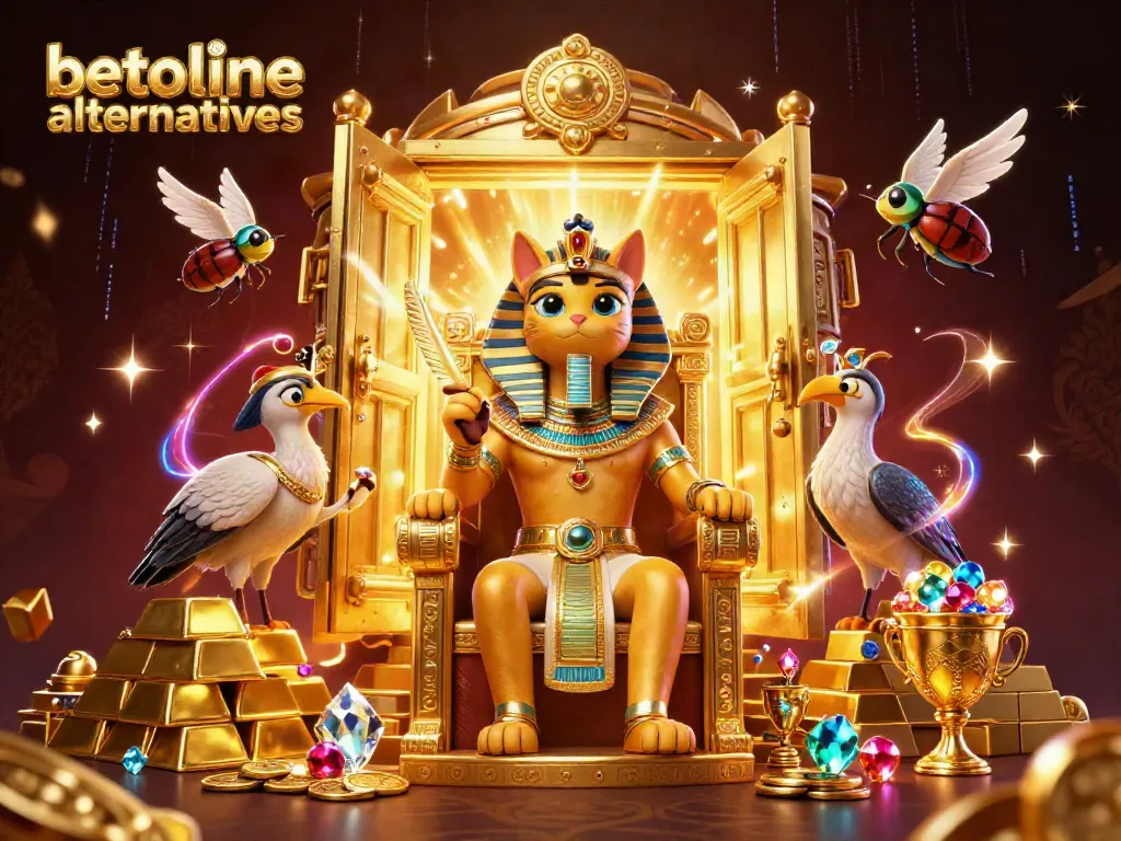 Experience thrilling betonline alternatives in a vibrant casino scene with Egyptian characters and treasures.