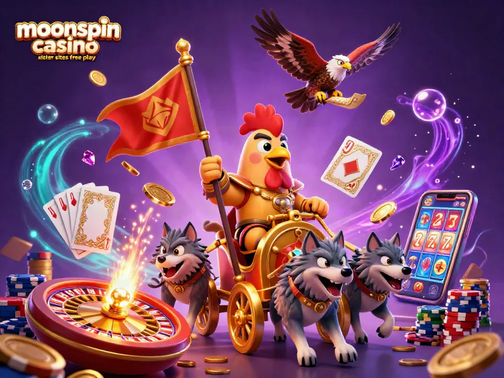 Experience excitement at moonspin casino sister sites free play with this colorful casino adventure illustration.