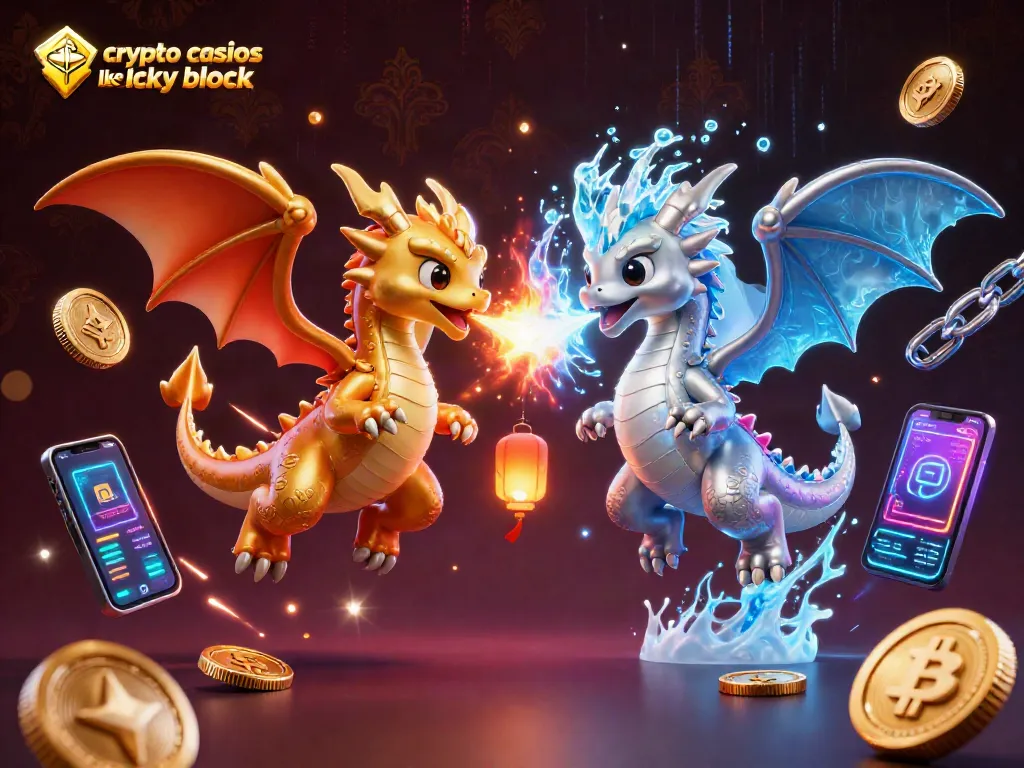 Engage in thrilling action with advanced crypto casinos like Lucky Block, showcasing dynamic 3D elements and vibrant gaming symbols.
