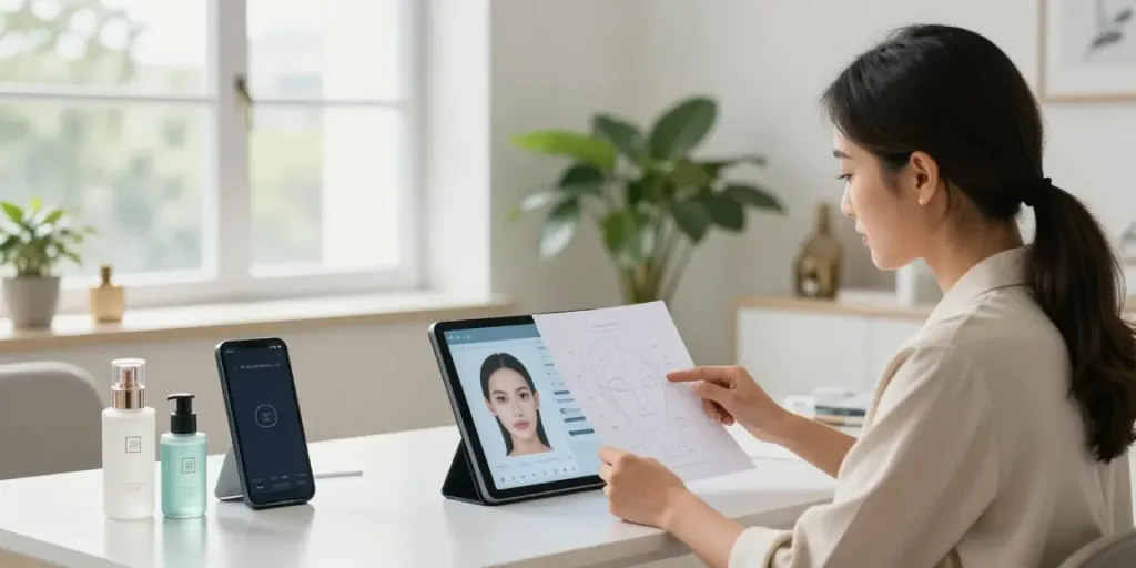 Professional beauty analysis scene illustrating Alternatives to QOVES in a modern office.