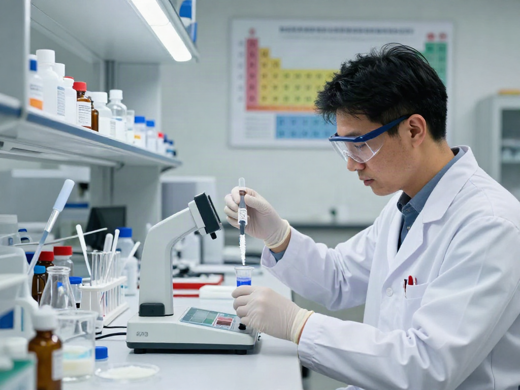 Scientist measuring research chemicals peptides in a laboratory.